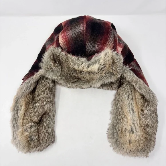Woolrich Trapper Hat Faux Fur Lined Wool Plaid - Picture 1 of 5